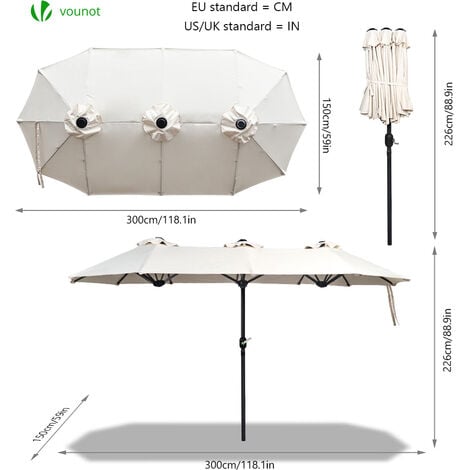 VOUNOT® Parasol de Jardin Double en Aluminium 150 x 300 cm Beige
