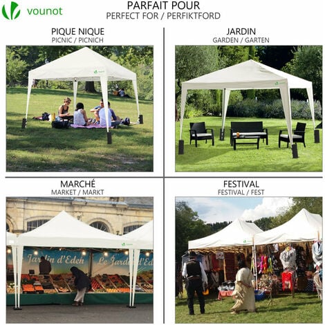 VOUNOT® Tonnelle de jardin 3x3m pliable avec sac de transport blanc