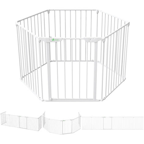 Vounot – Barrière de sécurité pliable 375 cm – 6 panneaux modulables en métal – Double-fermeture – Fixation murale – Protection cheminée et animaux