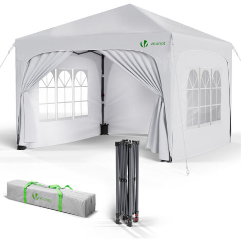 VOUNOT® Tonnelle de jardin arquée 3x3m pliable avec porte et fenêtre amovible - Hauteur réglable - Imperméable et anti-UV - Blanc