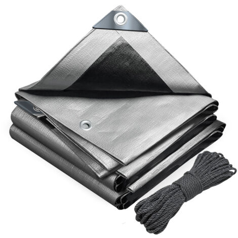 Vounot – Bâche de protection en polyéthylène 180g/m² – 6x8m gris – Imperméable et anti-UV – Coins renforcés pour fixation facile
