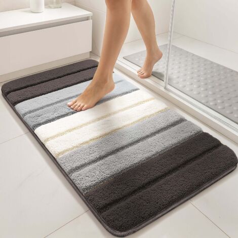 Tapis De Bain Antidérapant Microfibre 40x60 Cm - Gris - Lot Avec Tapis De Douche