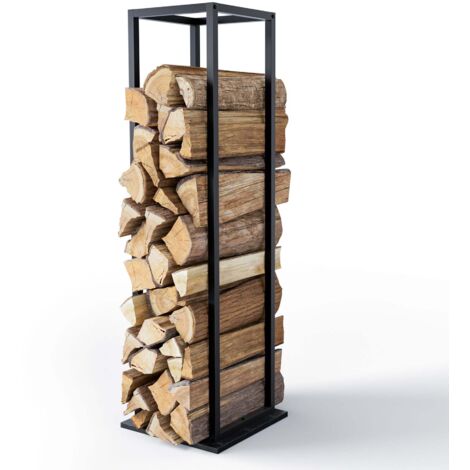 Vounot – Porte bûches vertical 33x33x112cm – Métal noir pour bois – Support cheminée intérieur et extérieur – Prévention humidité