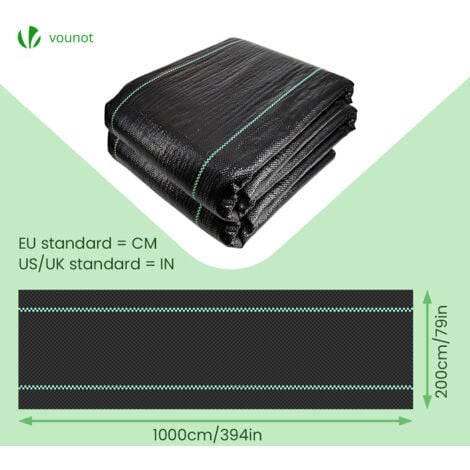 VOUNOT® Toile de paillage 10m x 2m 100g/m² - Bâche géotextile anti-mauvaises herbes anti-UV perméable à l'eau anti-repousse