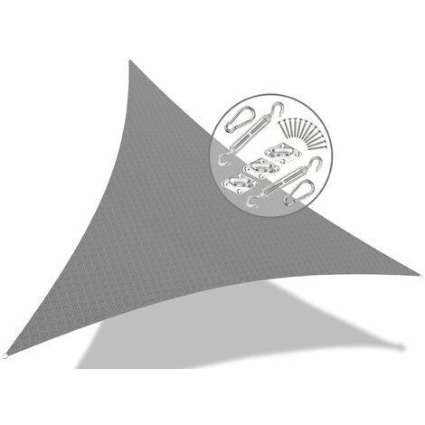 Vounot – Voile d'ombrage triangle 3.6x3.6x3.6m gris – 100% polyéthylène haute densité – Résistant aux UV jusqu'à 90% – Kit de montage inclus