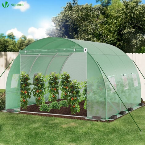 Serre de jardin tunnel 9m² en acier galvanisé - 3L x 3l x 2H m - fenêtre anti-moustiquaire, porte enroulable, barre anti-tempête