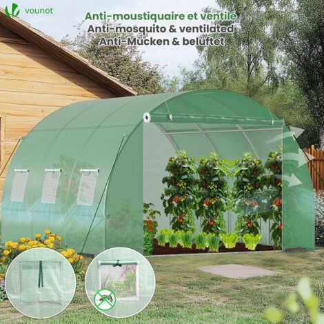 Serre de jardin tunnel 9m² en acier galvanisé - 3L x 3l x 2H m - fenêtre anti-moustiquaire, porte enroulable, barre anti-tempête