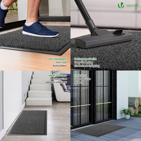 VOUNOT® Lot de 2 Tapis de porte paillasson d'entrée 40x60cm - antidérapant antipoussière imperméable lavable - gris-noir