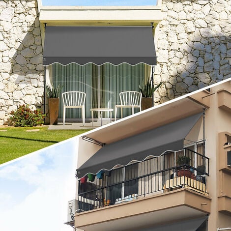 Auvent rétractable manuel sans perçage 250cm gris - Store banne hauteur et inclinaison réglable