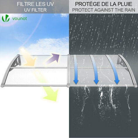Auvent de porte d'entrée marquise 200x80 cm transparent en Polycarbonate anti-UV