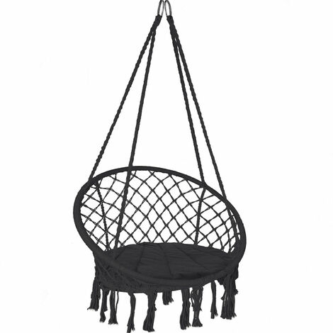 Vounot – Fauteuil suspendu en coton polyester avec coussin – Charge max 120kg – Dimensions 80x62x155cm – Design bohème à franges – Confort optimal