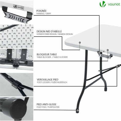 Ensemble de Table et bancs camping pliables 180cm HDPE blanc