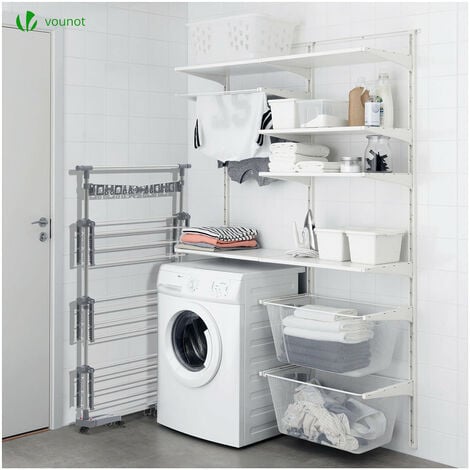 VOUNOT® Séchoir à linge inox robuste 
 pliable - étendoir mobile 3 niveaux - ailes pliables - barre télescopique extensible