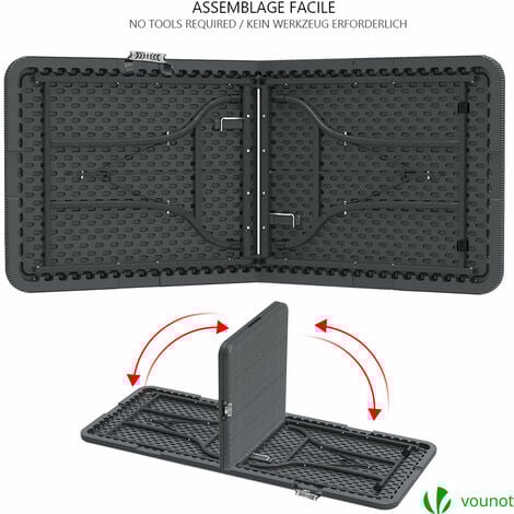 VOUNOT® Table de camping pique nique pliable 180x75x72cm - HDPE - 8 Places - Noir