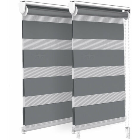 Vounot – Lot de 2 stores enrouleurs jour-nuit 45x150cm – Installation sans perçage – Tissu polyester résistant à l’humidité – Gris
