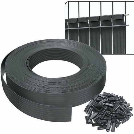 Kit de lamelles occultantes PVC brise vue 75m x 4.7cm avec 150 clips Gris