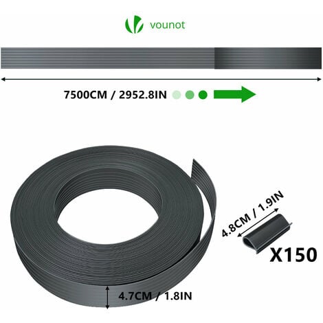Kit de lamelles occultantes PVC brise vue 75m x 4.7cm avec 150 clips Gris