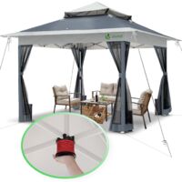 Vounot – Tonnelle de jardin 3,6x3,6m pop up pliable – Cadre en acier – Moustiquaire amovible – Hauteur réglable 280cm – Gris