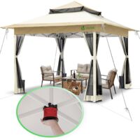 Vounot – Tonnelle de jardin 3,6x3,6m pop up pliable – Cadre en acier – Moustiquaire amovible – Hauteur réglable – Beige