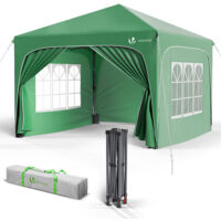 Vounot – Tonnelle de jardin pliable 3x3m – Imperméable 100% polyester – 4 parois amovibles avec fenêtres – Hauteur réglable – Structure acier robuste