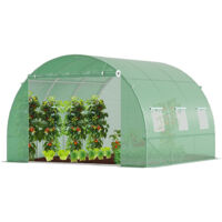 Vounot – Serre tunnel 9m² en acier galvanisé vert – 6 fenêtres latérales – porte enroulable – bâche polyéthylène anti-UV 140g/m²