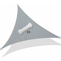 Vounot – Voile d'ombrage triangle imperméable 160g/m² en polyester – Protection UV 95% – Corde incluse 3x3x3m gris