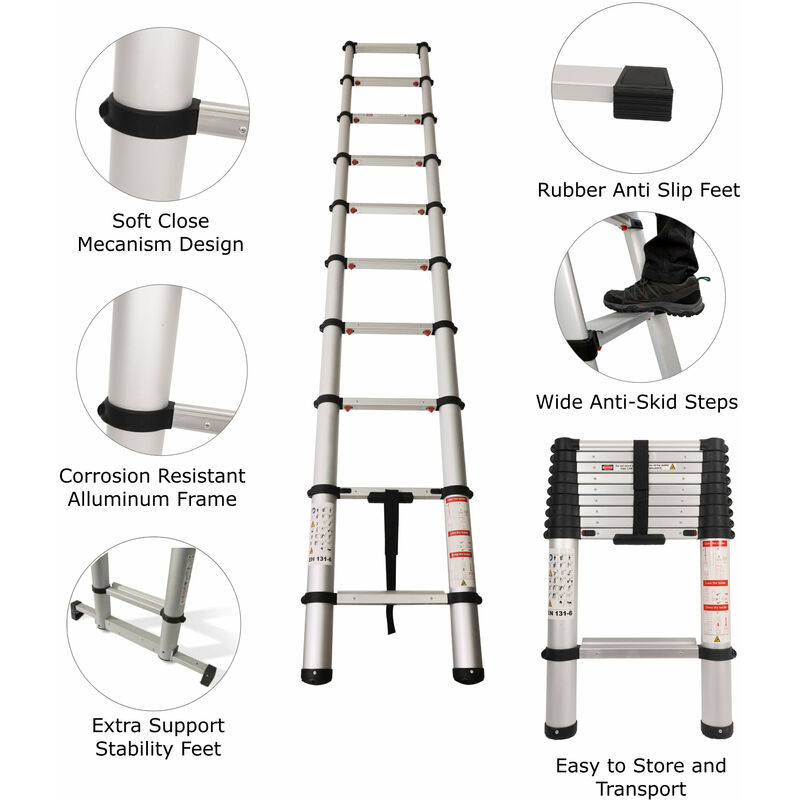 Zarges Soft Close Telescopic Ladder 2.9m - Hand Tools