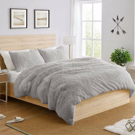 Luxury Faux Fur Shaggy Duvet Set - Silver Single