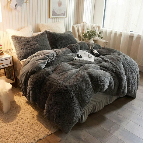 Luxury Faux Fur Shaggy Duvet Set - Grey Single