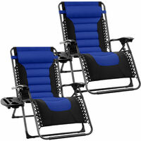 Extra Wide Garden Zero Gravity Chair with padded seat - Set of 2 Blue Chairs