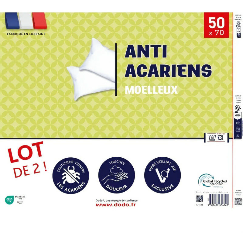 Oreiller anti-acariens 50x70 cm - 100% Polyester - DODO