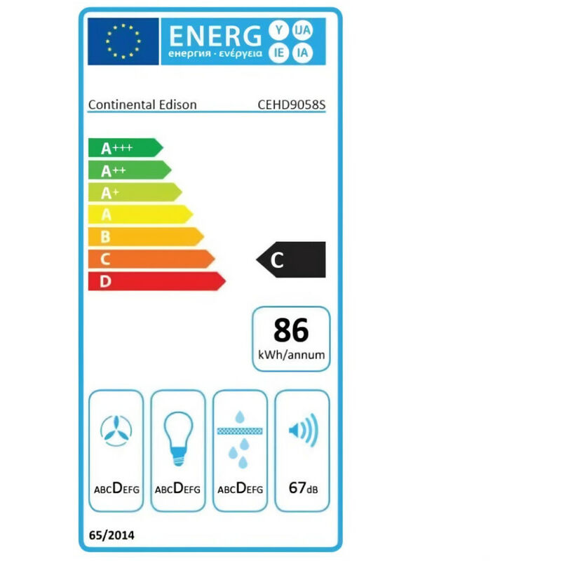 Continental edison - hotte déco inclinée 60 cm - full inox- 65w