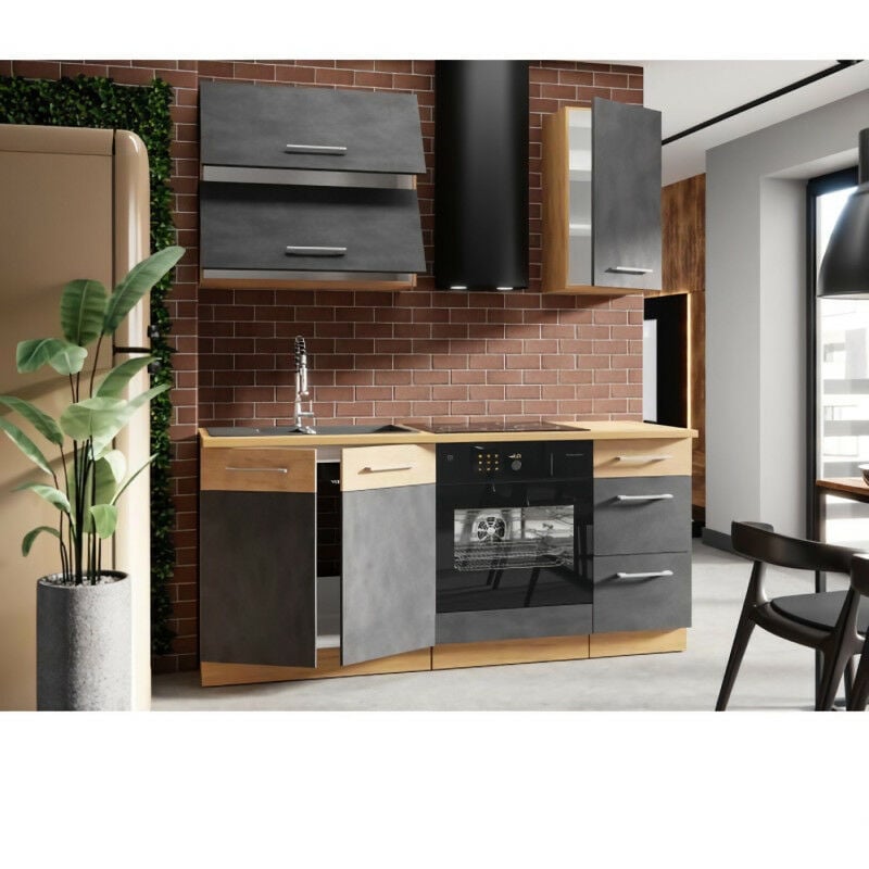 Cuisine complète 240 cm bois et blanche - SUBTIL