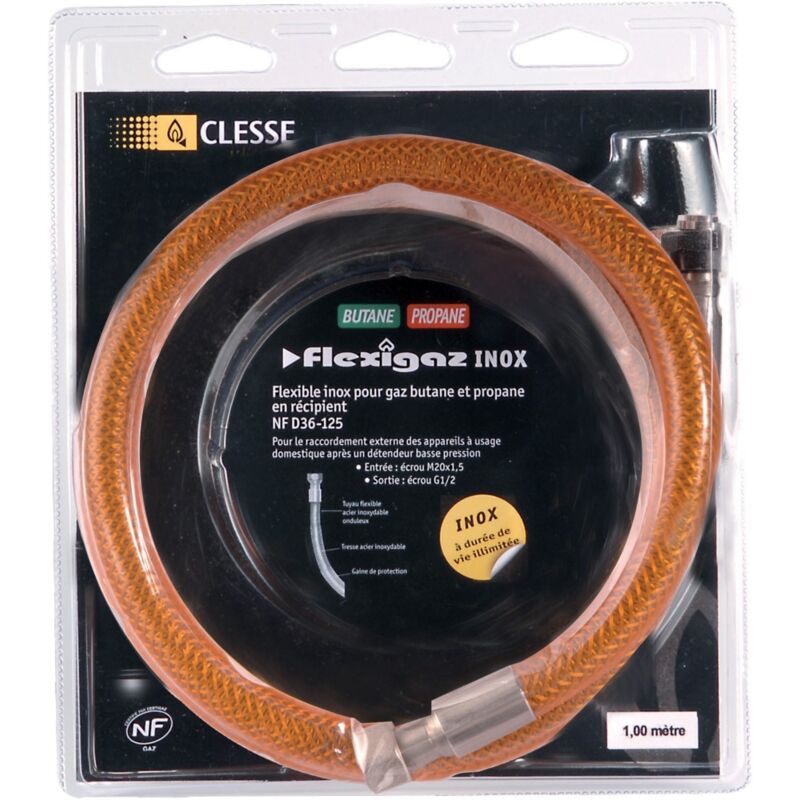 DIPRA - Flexible Gaz Inox Butane Propane 1 M - Raccords G 1/2