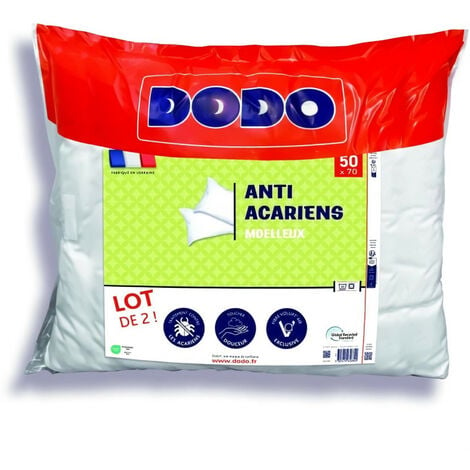 Lot de 2 oreillers anti-acariens 50x70 cm - 100% Polyester - DODO