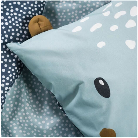 Parure de lit TODAY - housse de couette 140x200 + 2 taies d'oreiller 63x63 - 1 personne - FUNNY2.2 - Bleu