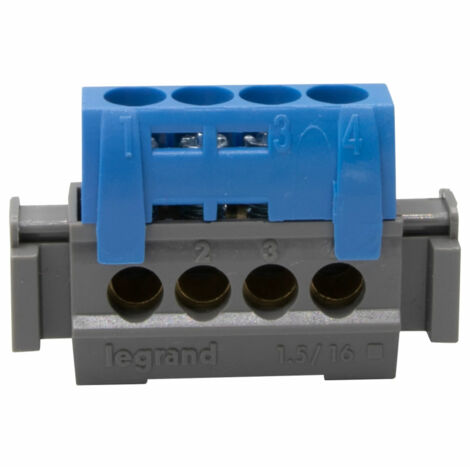 BORNIER DE RÉPARTITION IP 2X - NEUTRE - 4 CONNEXIONS 1,5 À 16 MM² -BLEU- L 47 MM LEGRAND