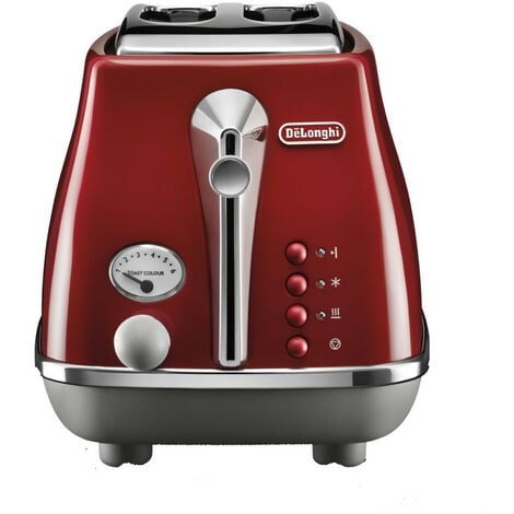 Toaster DELONGHI ICONA CAPITALS 2 tranches - 900W - Grille pain 3 fonctions  - Chauffe viennoisseries inclus - Rouge