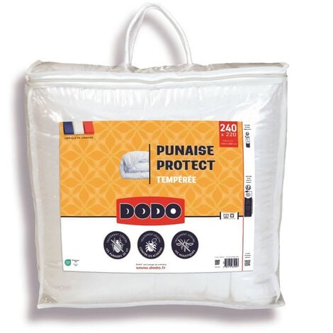Couette tempérée DODO 220x240 cm - 2 personnes - Protection anti punaise,  anti acarien - 300G/m² - Blanc - Fabriqué