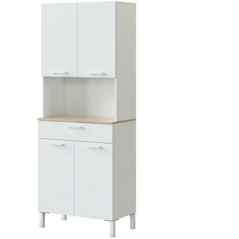Alacena de cocina 4 puertas Blanco Artik (Blanco Mate) - Roble Canadian 72cm (ancho) x 186cm (alto)