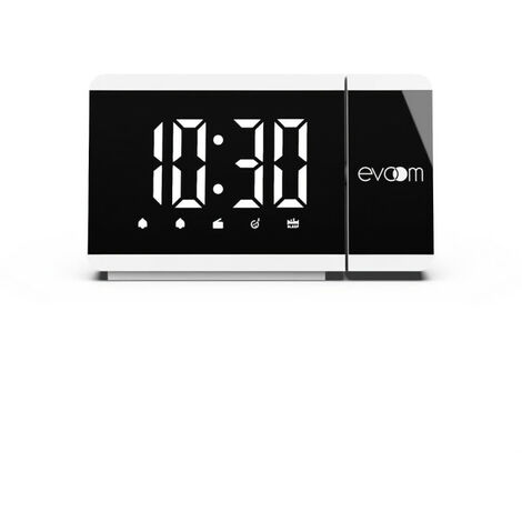 Réveil projecteur - EVOOM - EV304588 - Blanc - Radio FM - 2 alarmes - Projection de l'heure