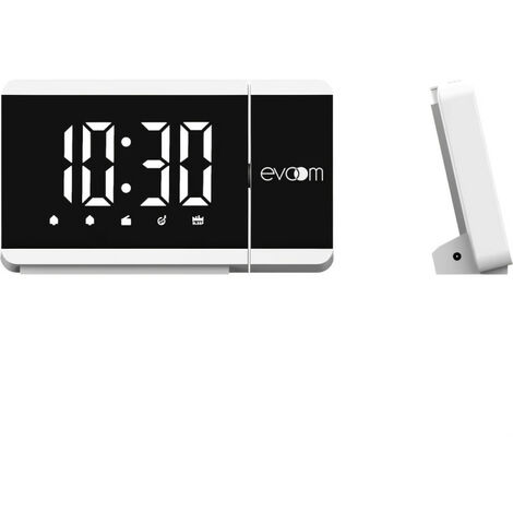 Réveil projecteur - EVOOM - EV304588 - Blanc - Radio FM - 2 alarmes - Projection de l'heure