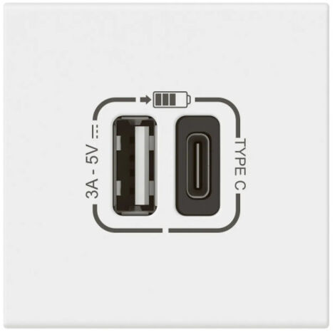 Prise Usb Type-A + Usb Type-C 3A 15W Mosaic Link 230V - 2 Modules Blanc