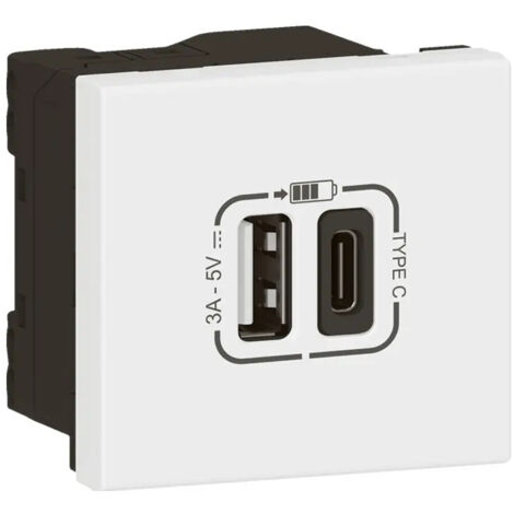 Prise Usb Type-A + Usb Type-C 3A 15W Mosaic Link 230V - 2 Modules Blanc