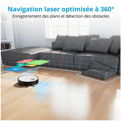 MEDION X50 SW - Robot Aspirate0ur Laveur avec Station de Vidange - Navigation Laser - Puissance 8000 Pa - Zones NO GO & GO