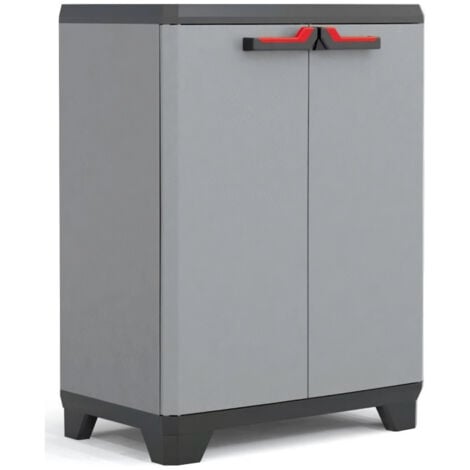 KETER   ARMOIRE BASSE STILO, Gris / Noir / Rouge, 68 x 39 x 90 cm
