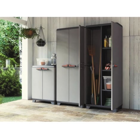 KETER   ARMOIRE BASSE STILO, Gris / Noir / Rouge, 68 x 39 x 90 cm