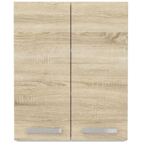 Meuble haut 2 portes battantes - Décor chene sonoma - L 60 cm x P 31,6 x H 72 cm - LASSEN