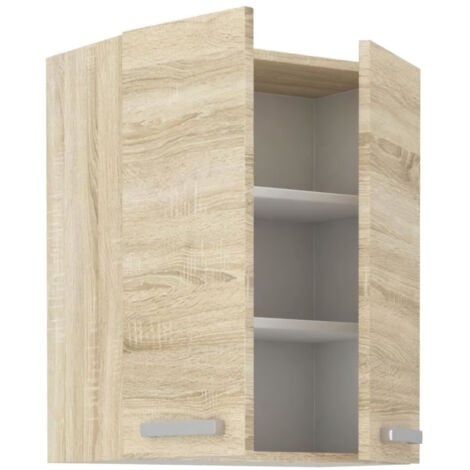 Meuble haut 2 portes battantes - Décor chene sonoma - L 60 cm x P 31,6 x H 72 cm - LASSEN