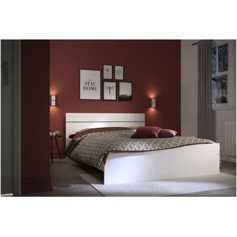 BOSTON Lit adulte contemporain - Décor blanc - l 140 x L 190 cm